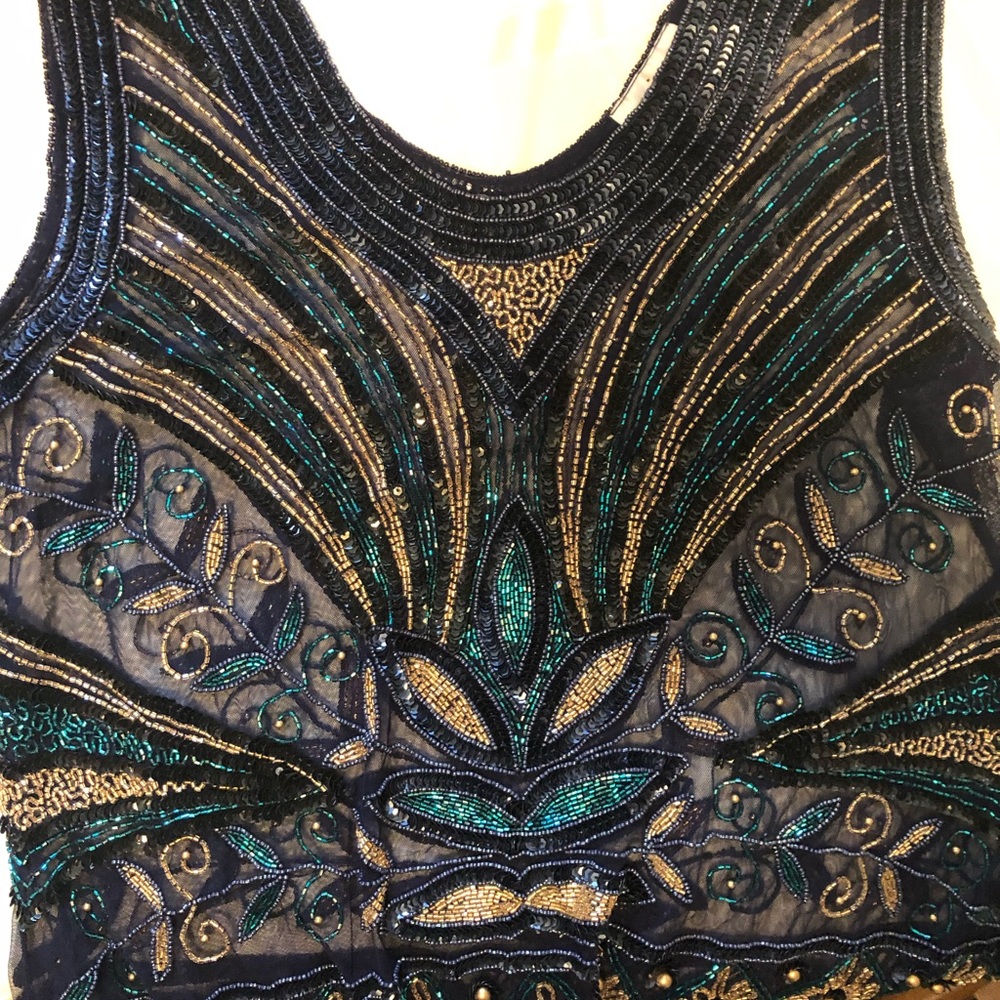 UNIQUE VINTAGE NWT peacock blue flapper dress 2x - Picture 3 of 9